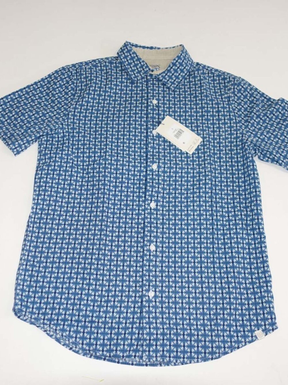 Chaps Men's Seacoast Wash Button Front Shirt Small NWT Short Sleeves Blue White
